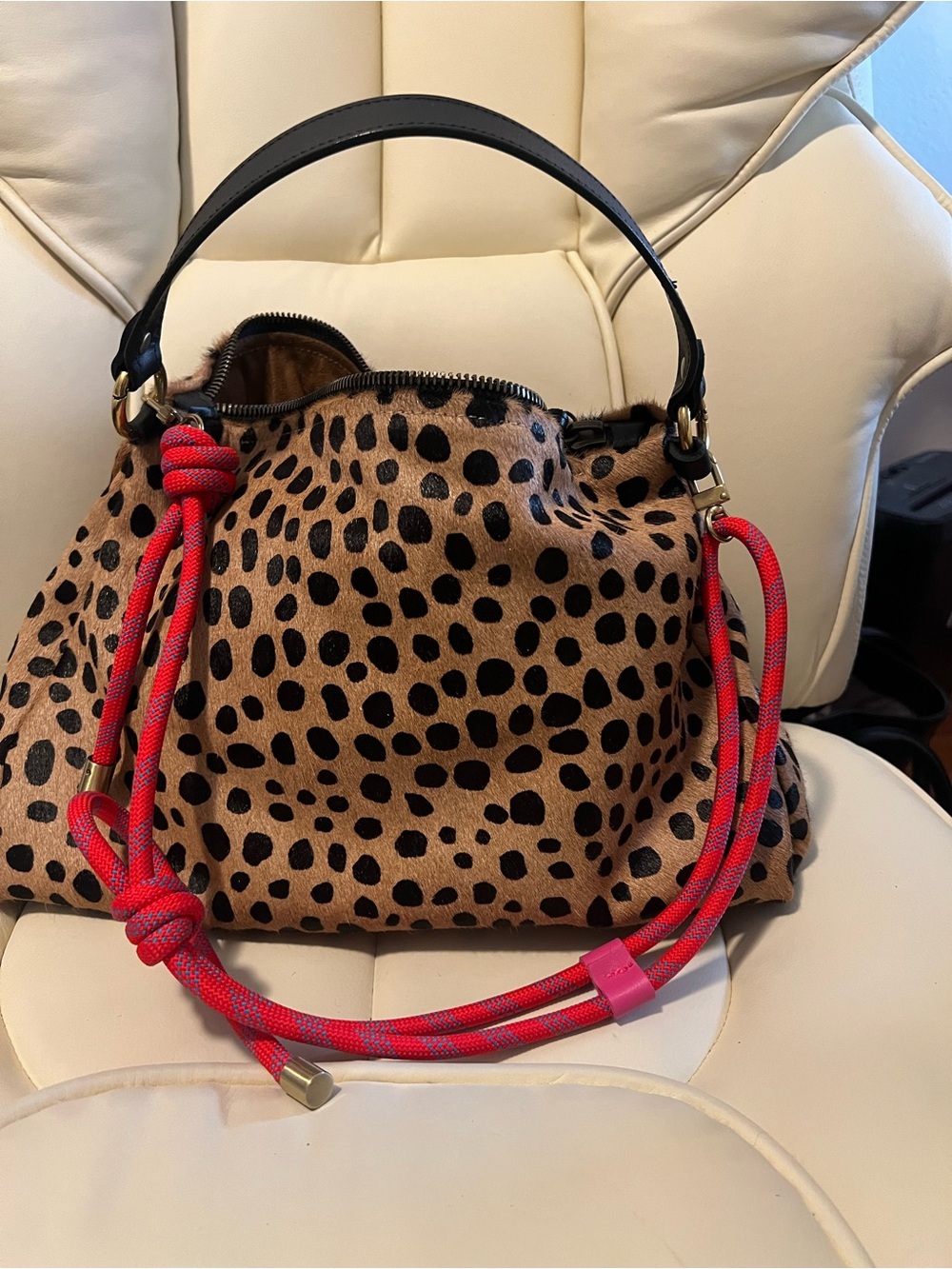 Parker That Daily Bag in Leopard with Pink Rope Accent